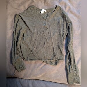 Athleta Olive Long Sleeve Henley Top
